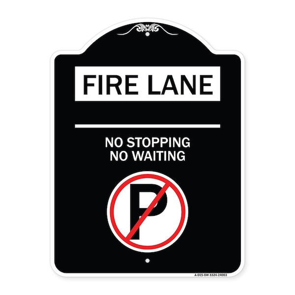 Signmission Fire Lane No Parking No Waiting W/ No Parking Heavy-Gauge Aluminum Sign, 24" x 18", BW-1824-24003 A-DES-BW-1824-24003 - main